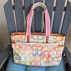 Coach 2006 Scribble Multi-colored C Multibaby Tote Bag Pink 10676 Rare